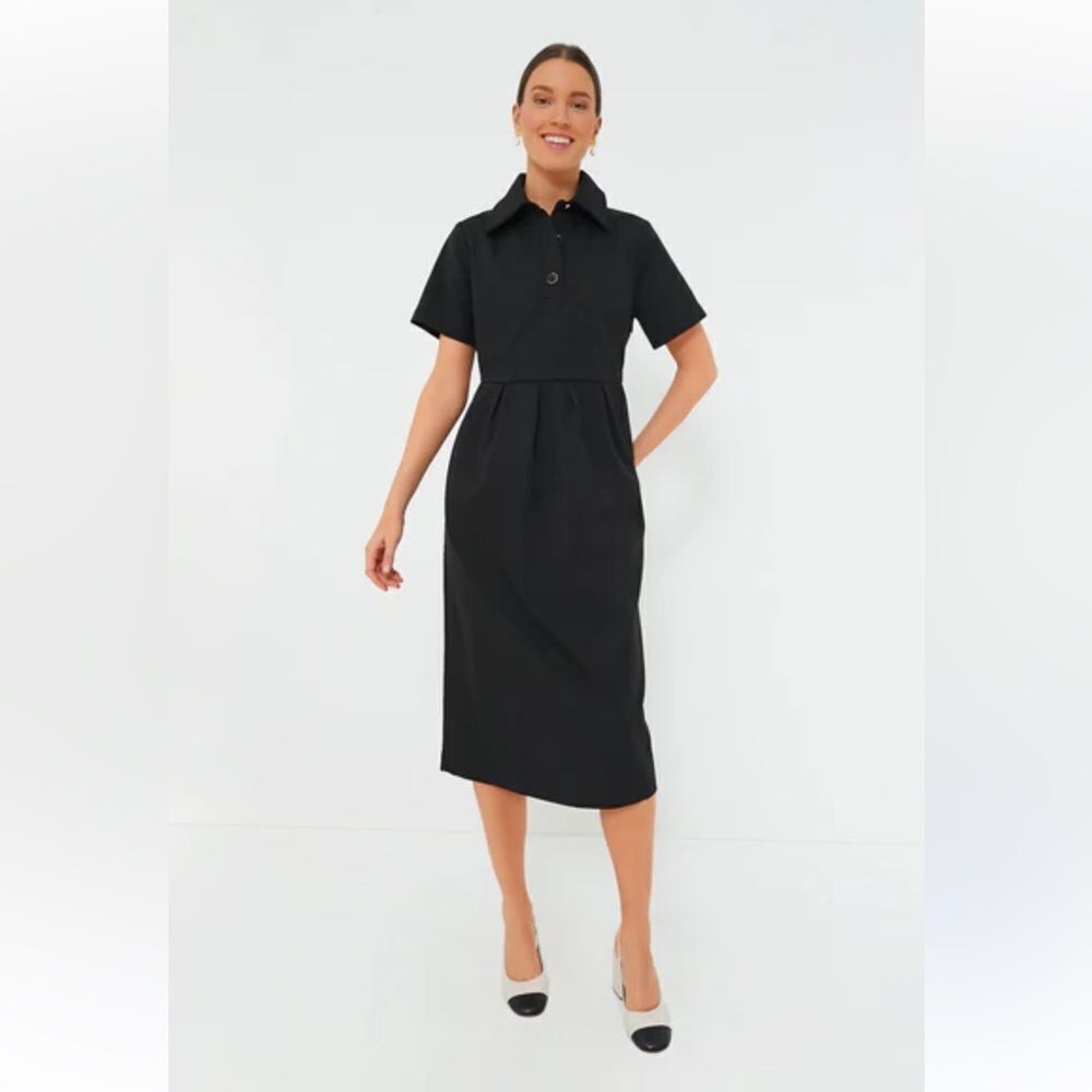 Pomander Place Black Short-Sleeve Midi Shirt Dress